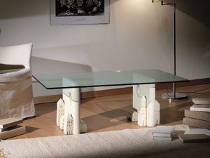 Tavolino da salotto in vetro e pietra