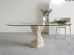 tavolo da pranzo moderno cristallo ovale essenza